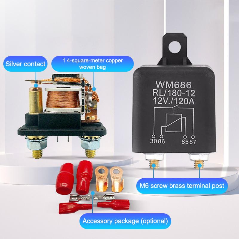 Реле постоянного тока 12 В 24 В 100 А 120 А 200 А Wm686 4-контактное нормально разомкнутое реле стартера автомобиля для включения/выключения аккумулятора, реле-переключатель для разделения заряда