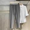 Men Suit Pants Drawstring Elastic Waist Straight Leg Solid Color Loose Formal Business Style Office Wear