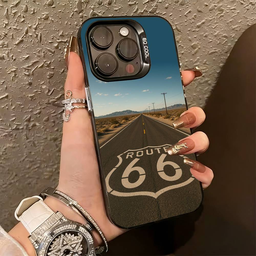 A-American R-Route 66 Phone Case For iPhone 17,16,15,14,13,12,11 Plus,Pro Max,XS,Colorful Silver Phone case Funda Cover