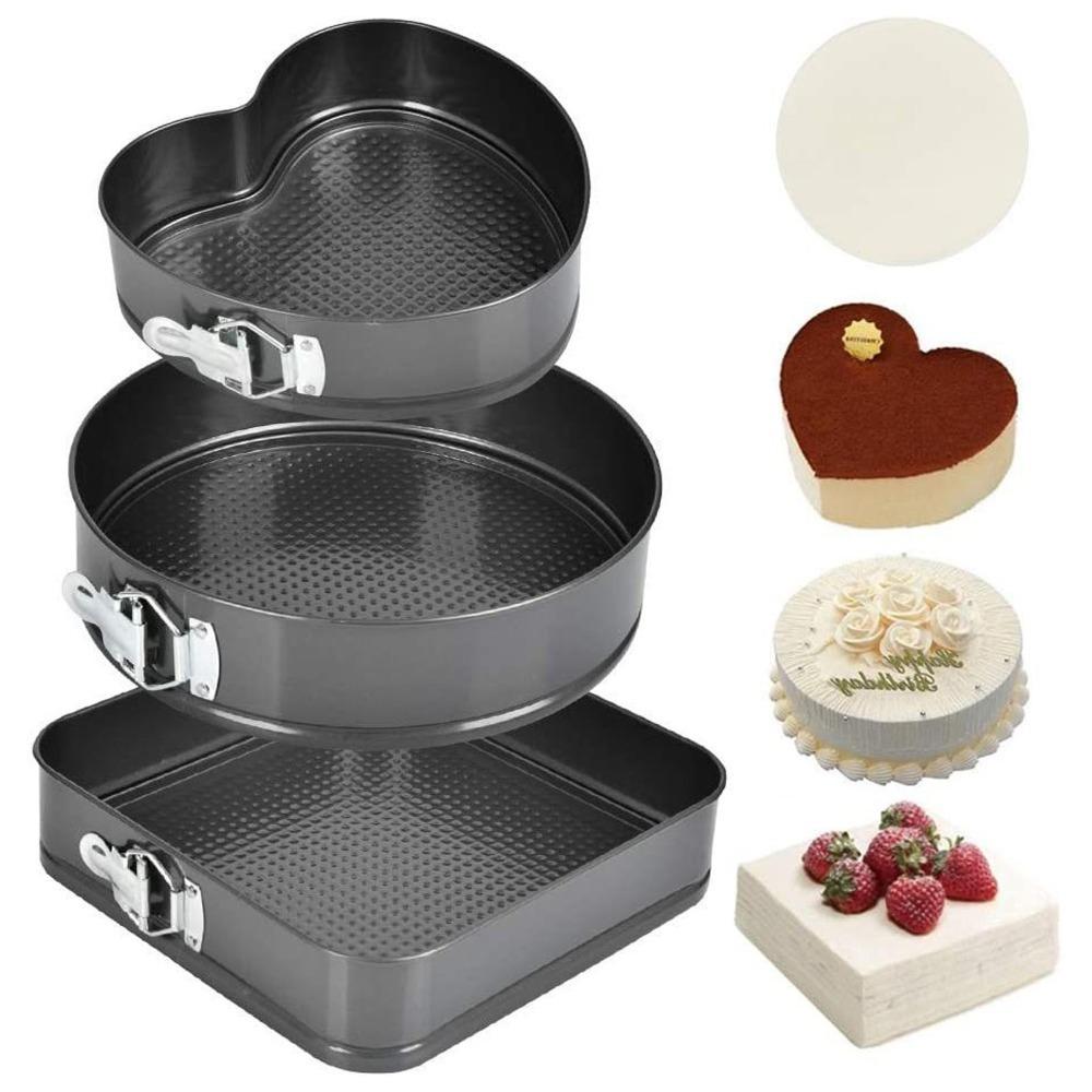 3pcs Carbon Steel Springform Pan Set Removable Bottom Cheesecake Pan Set Home Kitchen DIY Baking