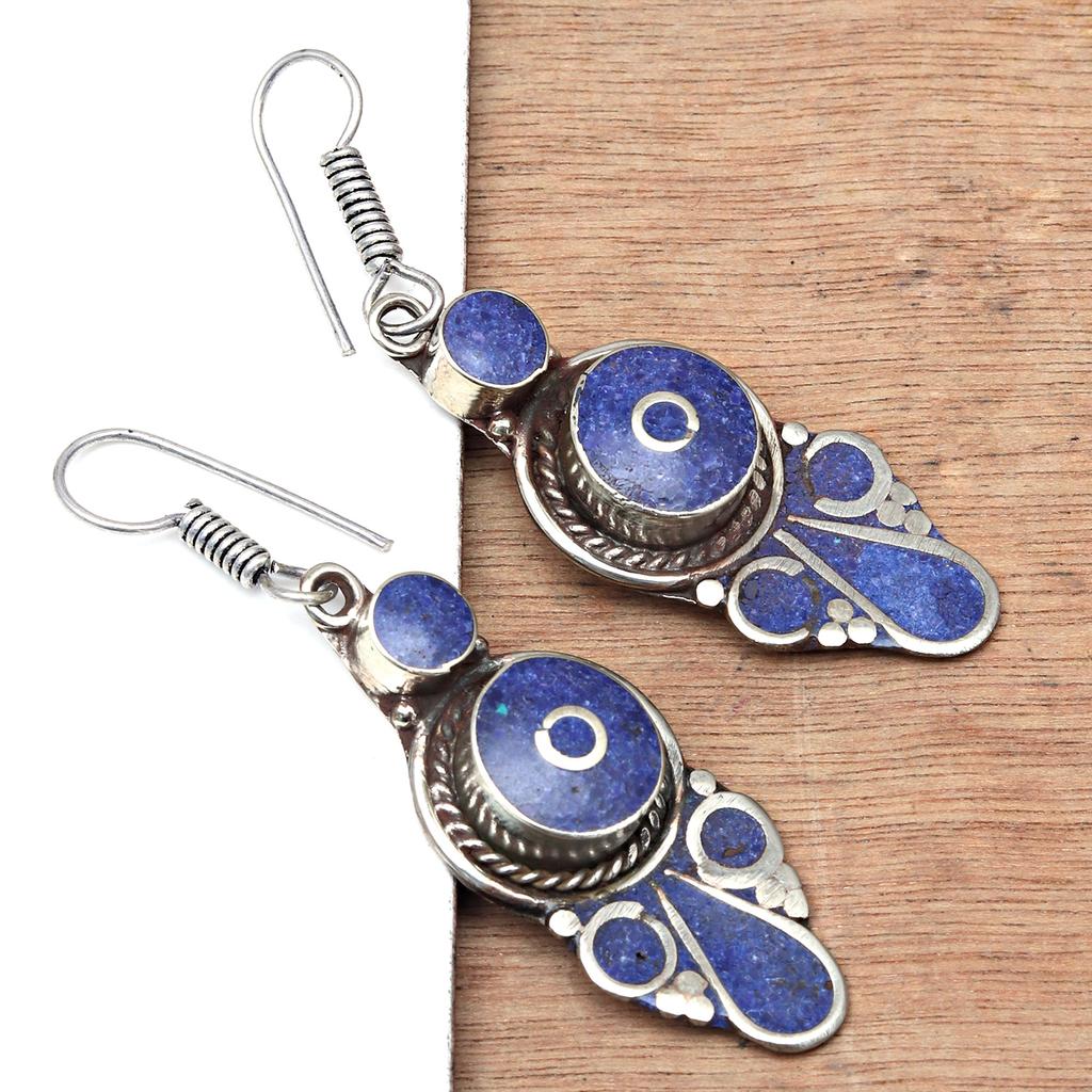Tibetan Turquoise Lapis Lazuli Nepali Earrings Handmade Jewelry Coral Tribal