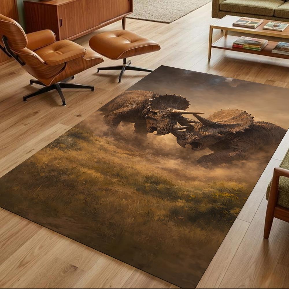 Triceratops At Sunset River Non-Slip Home Carpet Design for Office Decor Living Room Bedroom Gift