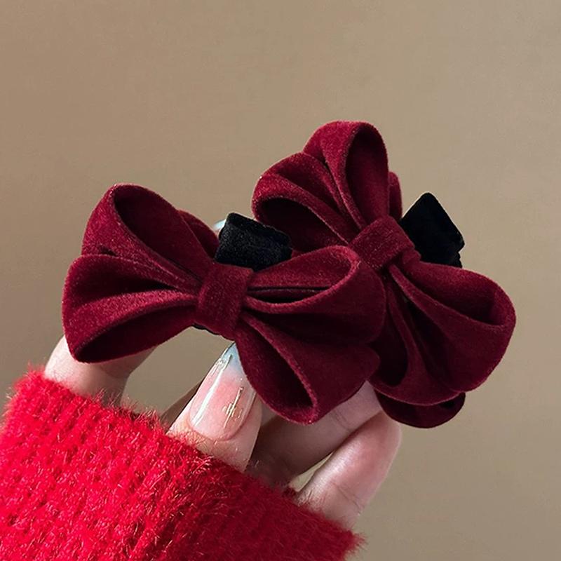 1 пара изысканных простых бархатных заколок-бантов для женщин и девочек, милые универсальные заколки для волос с челкой, аксессуары для волос, подарки