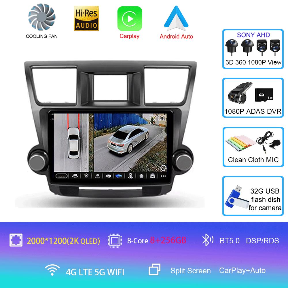 Автомобильное радио Android 14 Carplay Auto для Toyota Highlander 2 XU40 2007-2013 Мультимедиа Видео Плеер Навигация GPS Стерео 2din DSP