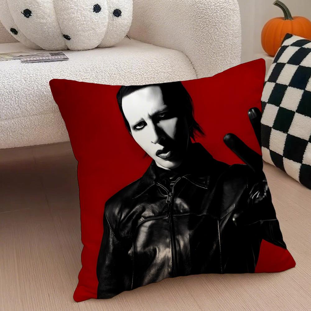 Shock Rock American Singer MMarilyn Manson Cushion Cover Throw Pillow Cover Hidden Button Durable Polyester Chair Cushion