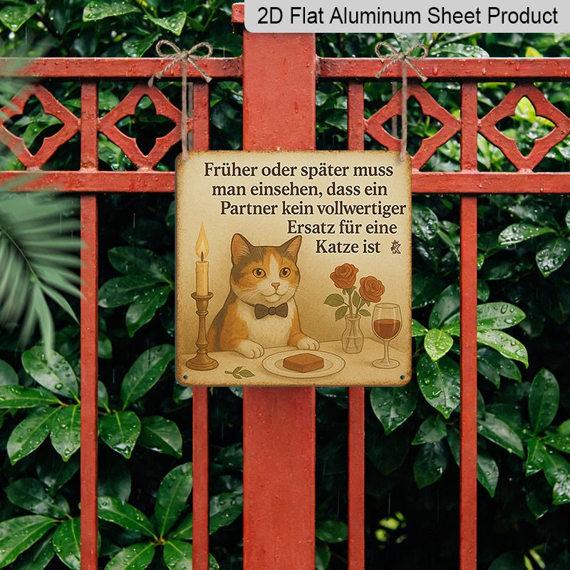 2D Flat, 1pc, Cat Lover Decor, Funny Cat Sign, Vintage Aluminium Sign, Home Wall Art, A Partner Is No Substitute for A Cat, Humorous Cat & Wine Sign