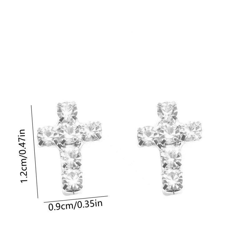 Серебряный цвет Мини Имитация Стразы Крест Серьги-гвоздики для Женщин Имитация Циркона Серьги Ювелирные Изделия Аксессуары