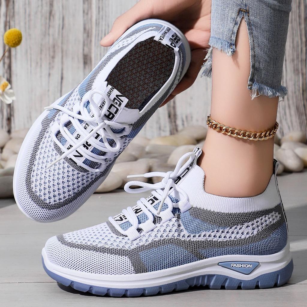 Shoes Women's Large Size Sports Shoes Flying Woven Mesh Shoes Shallow Mouth Lightweight Casual Shoes Comfortable Women's Shoes Versatile Single Shoes