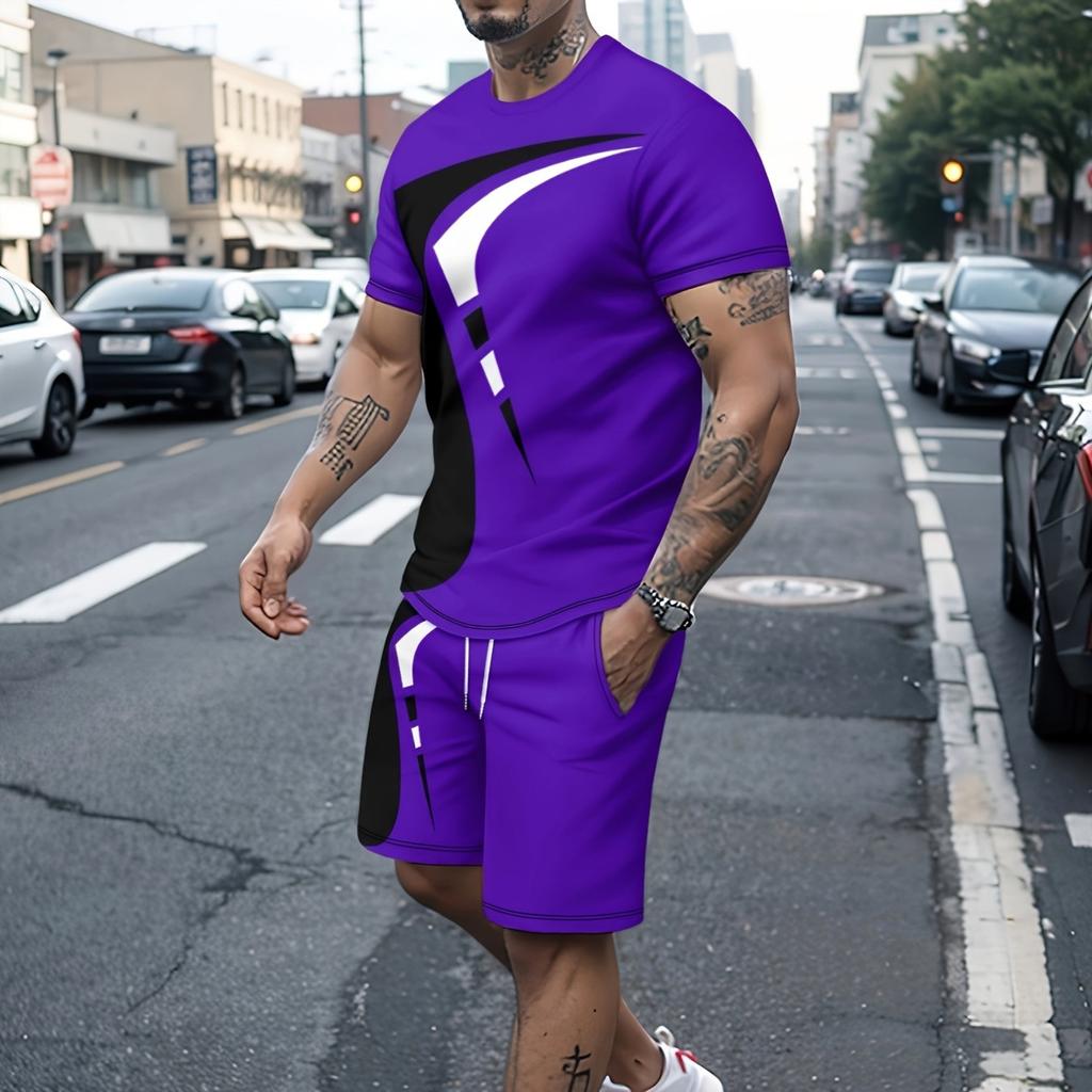 Стильный повседневный и удобный мужской комплект из двух предметов с короткими рукавами и шортами, модная летняя спортивная одежда