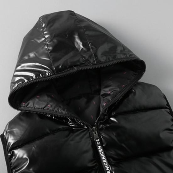 Autumn Winter Men Vest Cotton Padded Hood Solid Color Plus Size Bright Surface Thickened Jacket Streetwear