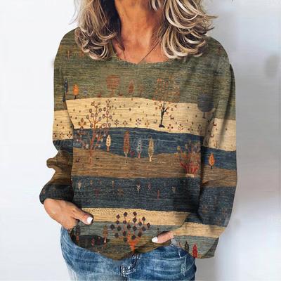 Женские футболки с принтом «Природный пейзаж» с длинными рукавами, повседневная женская одежда на каждый день, свободная, винтажная, уличная, пуловер