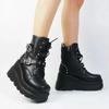 New Women's Pu Leather Ankle Boots Women Autumn Winter Round Toe Lace Up Shoes Woman Motorcycle Platform Botas Gothic Shoes