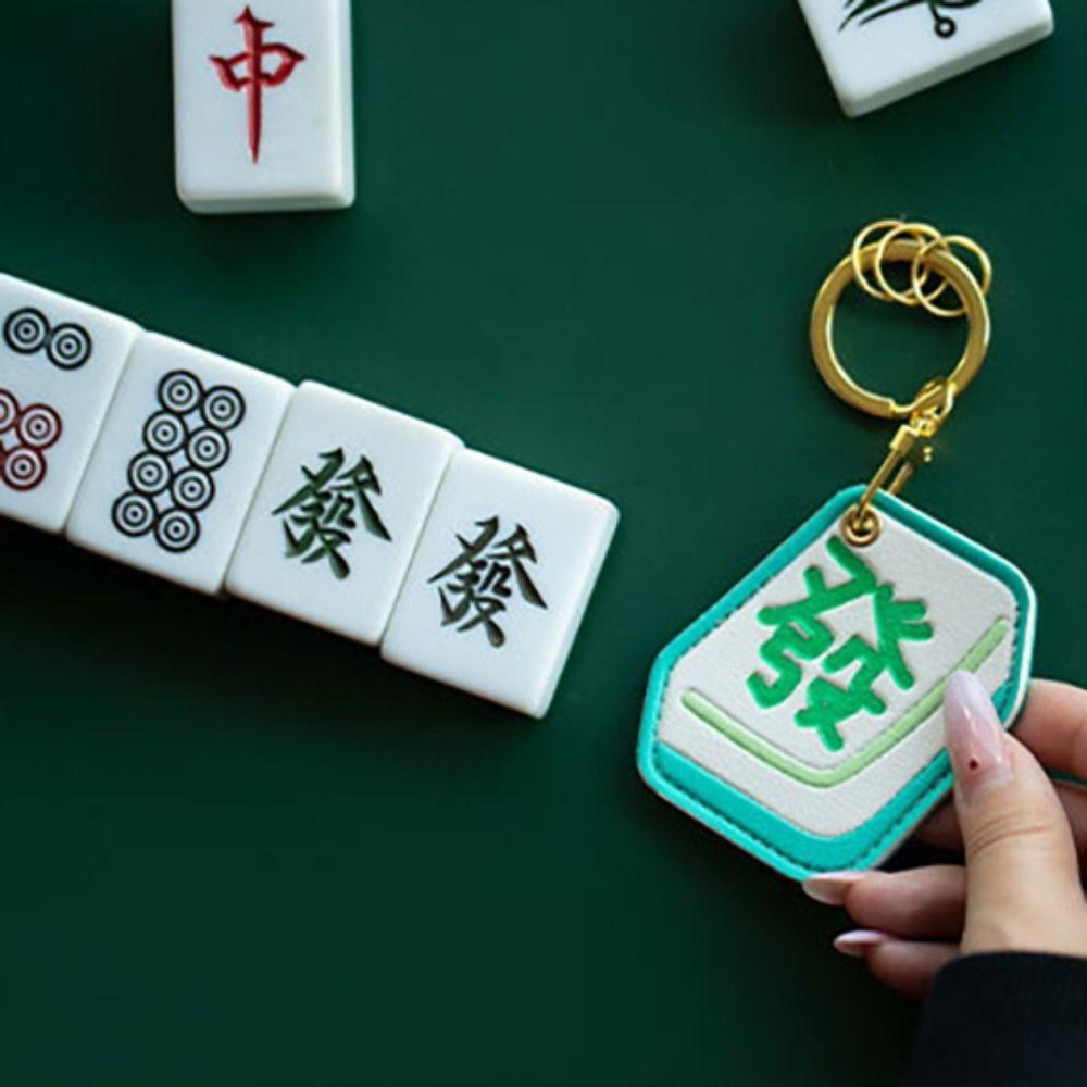 Chinese Style Mahjong Entrance Guard Card Cover Traditional Green Dragon Keychain  Couple
