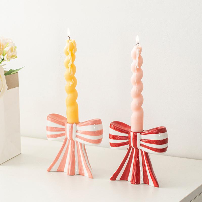 Керамические изделия ручной работы, декоративные подарочные креативные свечи, чашки, дизайн в форме банта, атмосфера, полосатый узор, уникальные 3 цвета