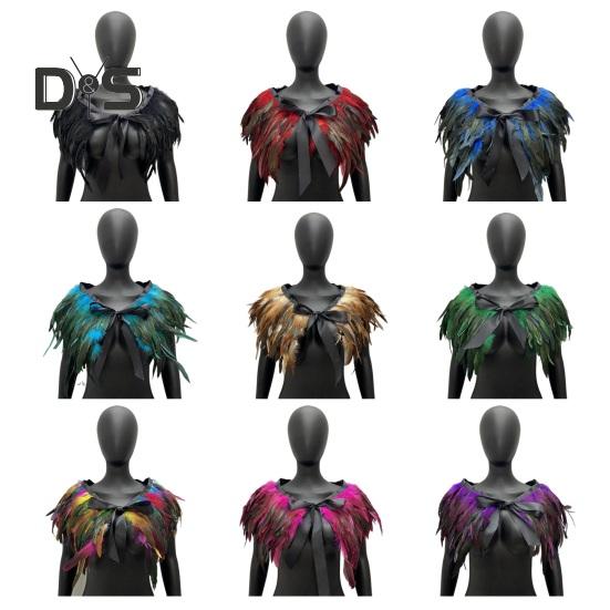 Женская шаль в готическом стиле, перьевая накидка, шарф, наплечная шаль, карнавальный костюм, винтажная шаль ручной работы с регулируемым атласным галстуком