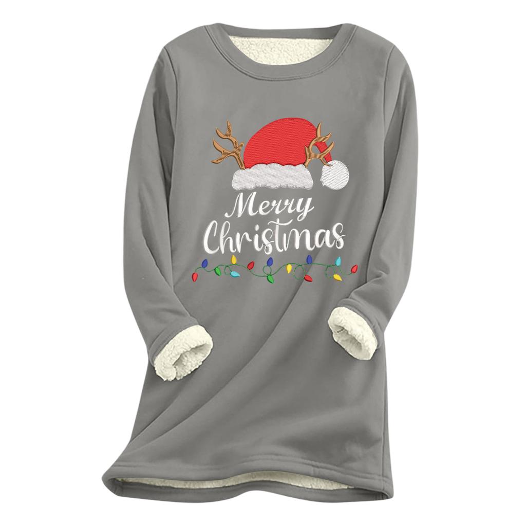 Women's Christmas Print Thick Plush Lambswool Warm Long Top