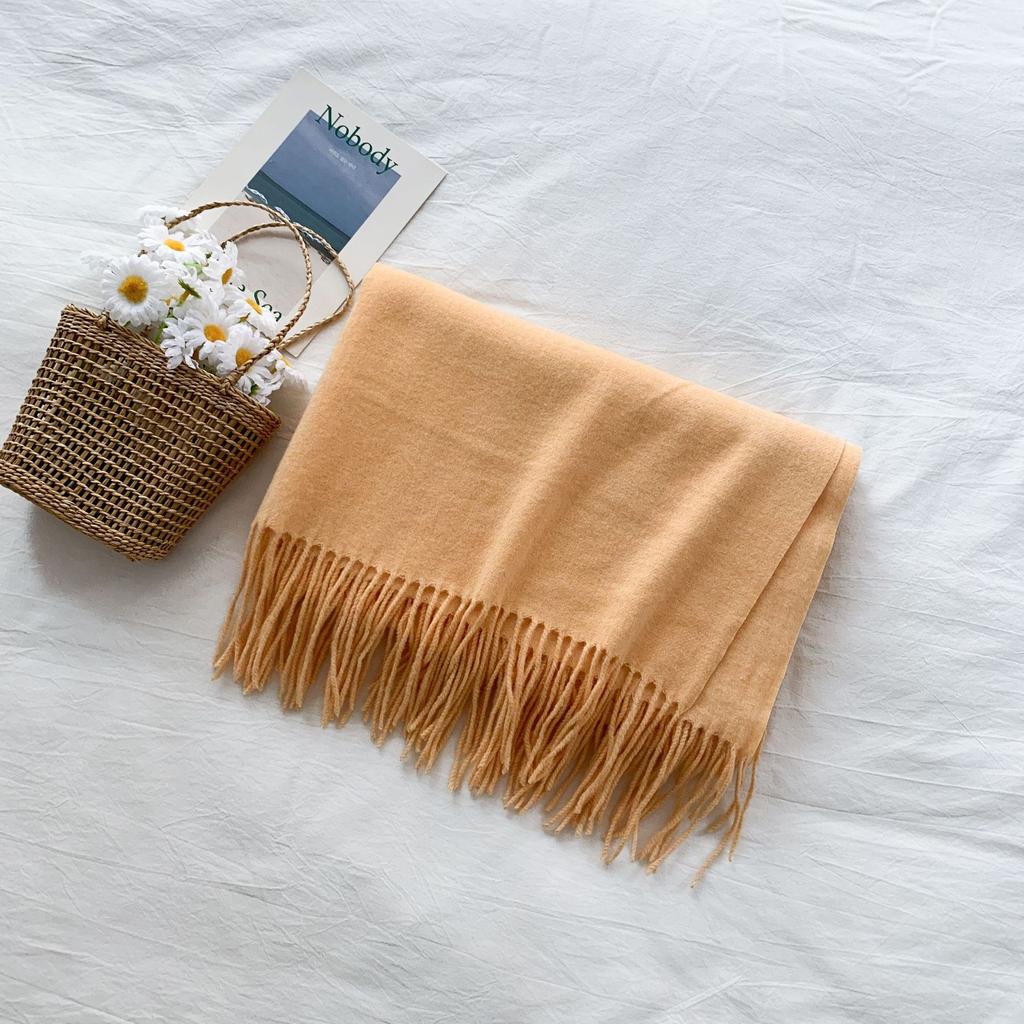 Cashmere Hand Feel Autumn And Winter Solid Color Scarf Women'S Thick Tassel Simple And Versatile Soft And Warm Imitation Cashmere Shawl