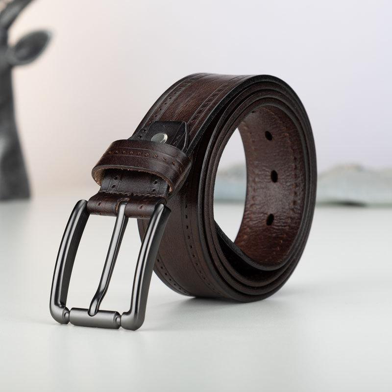 Мужской ремень Сплавная пряжка-штифт Повседневный Мужской ремень из коровьей кожи первого слоя Джинсы