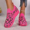 Модные вязаные кроссовки на танкетке с леопардовым принтом для женщин Легкие слипоны для бега Женские кроссовки с мягкой подошвой Удобная повседневная обувь 37-44