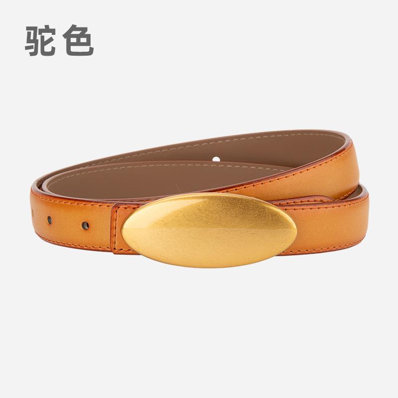 Women's Fashion Oval Gold Color Alloy Buckle Genuine Leather Waist-Cinching Belt Female Cummerbund Coat Waistband Narrow Belts