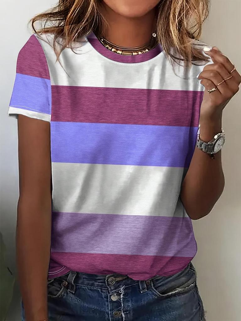 Женский клетчатый и полосатый топ с коротким рукавом и круглым вырезом большого размера - Желтый/Красный, Коллекция 2025