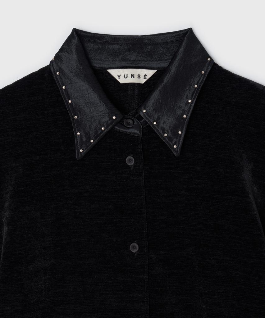 Yunse Studded Velvet Shirt Dress (Black)