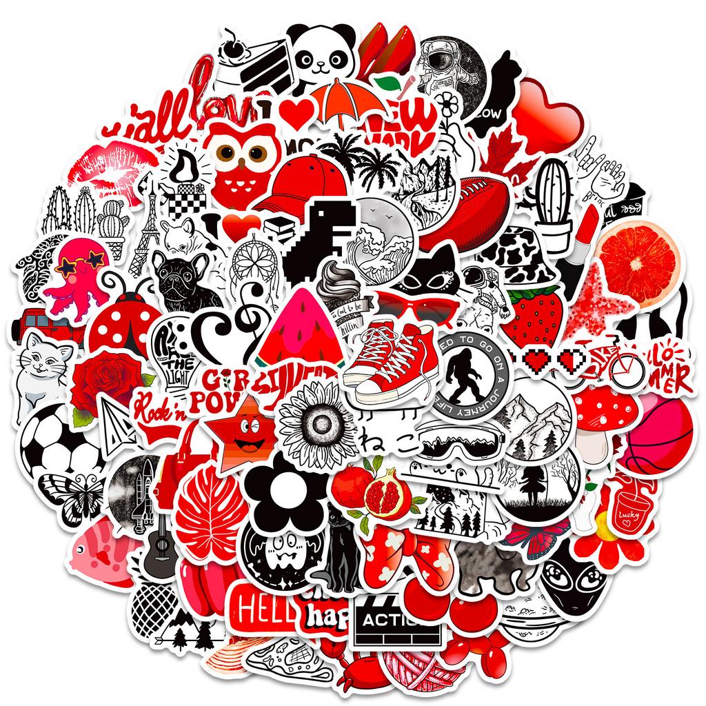 100 Small Size 4cm Red and Black Mixed Match VSCO Stickers Small Fresh Ins Style Series