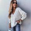 Women's Fall/winter Pullover Solid Color V-neck Heart-shaped Hollow-out Loose Knit Sweater