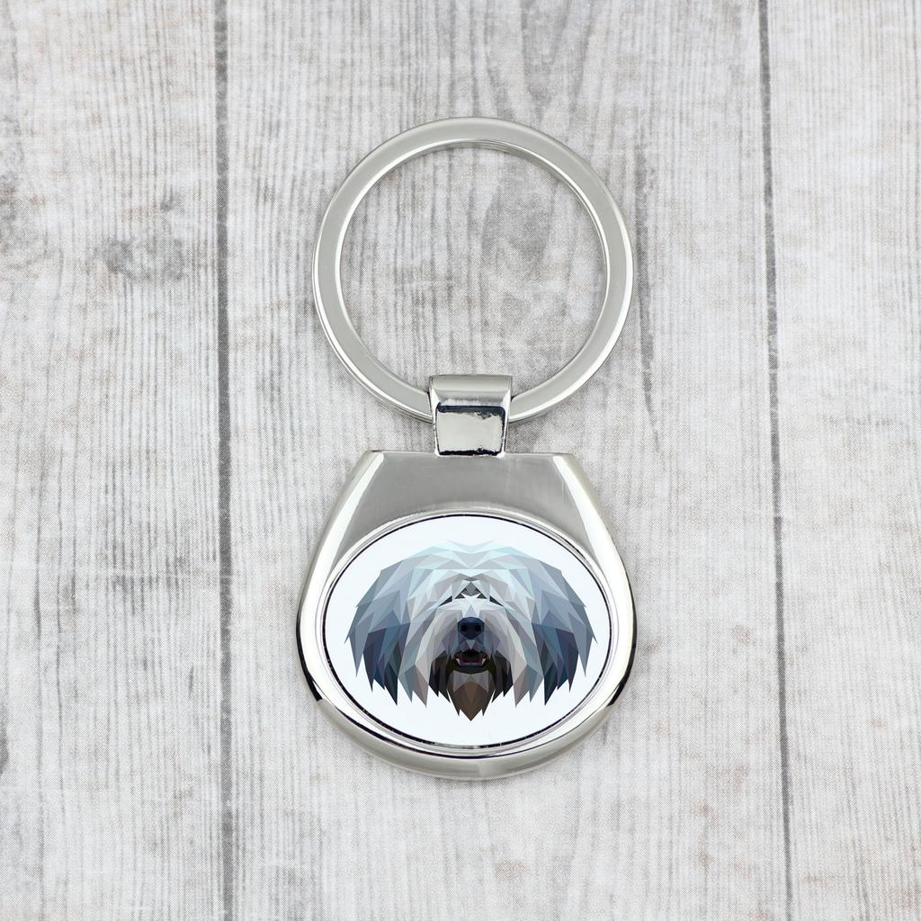 Polish Lowland Sheepdog, PON, Valee Sheepdog - Geometric Keychain with a Photo and the Inscription Art-Dog