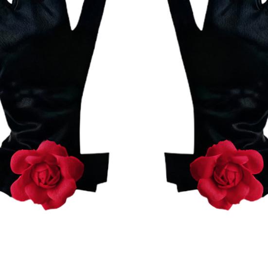 Женские бархатные перчатки Ретро черные перчатки с цветами на запястье Глянцевые винтажные свадебные перчатки для свадеб, банкетов, званых обедов, коктейльных вечеринок