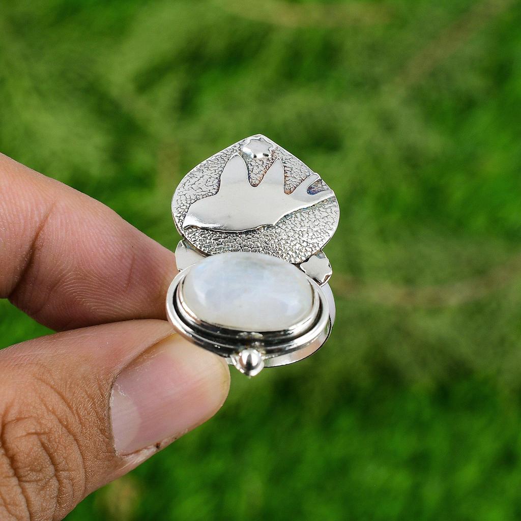 Сделка ко Дню женщин Серебро 925 Радужный лунный камень Драгоценный камень Заявление Новое кольцо Ювелирные изделия