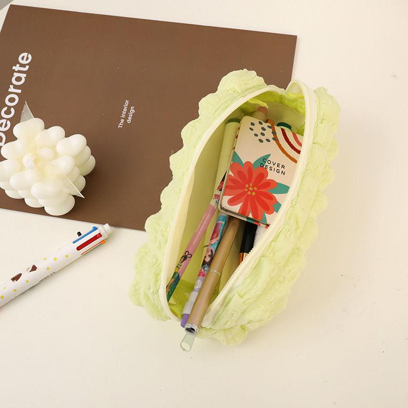 Пенал Cream Puff Niche Высокая эстетическая ценность Однотонный цвет Большая вместительная сумка для хранения Трехмерная сетчатая сумка для канцелярских принадлежностей
