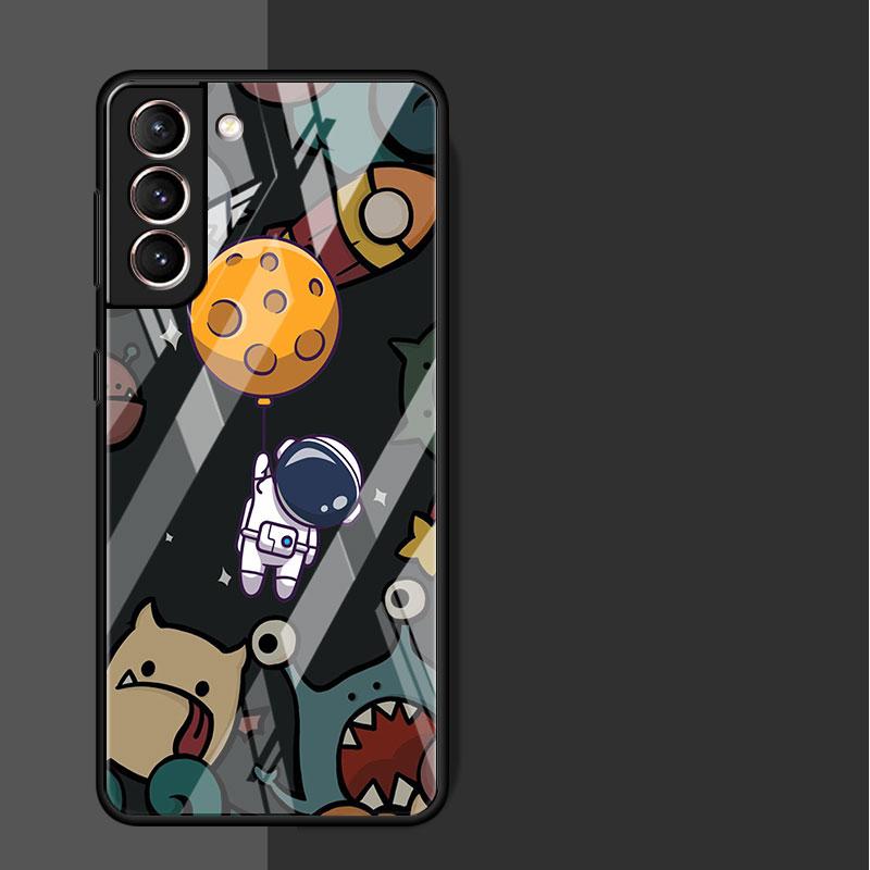 Стеклянный чехол для телефона для Samsung Galaxy S22 S21 S20 Ultra FE S9 S10 S8 Plus Note 20 10 Lite 9 8, чехол, милый в космосе, астронавт