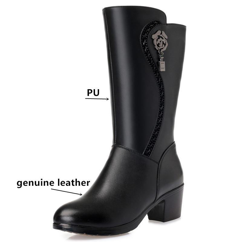 Женские зимние кожаные сапоги с подкладом из натуральной шерсти и искусственного пуха. Размер: 35-43