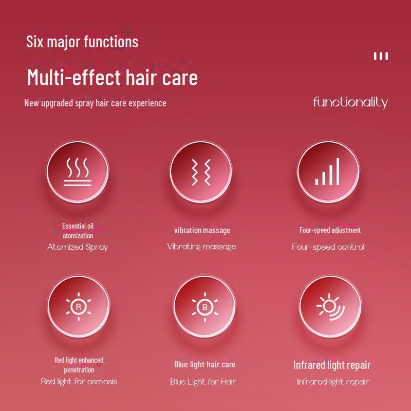 Электрический скальп-массажер: Трансграничная расческа-спрей Essence Oil с красным и синим светом для роста и ухода за волосами