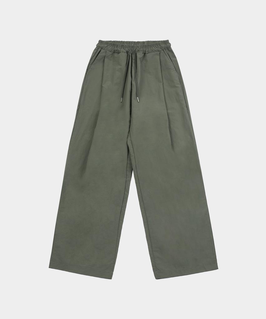 SLOW RECORD HOUSE Nylon Single-Pleat Pants_Khaki