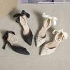 French Temperament Sandals 2025 Summer New Thin Heel Solid Color Single Shoes Women's Medium Heel with Skirt High Heels