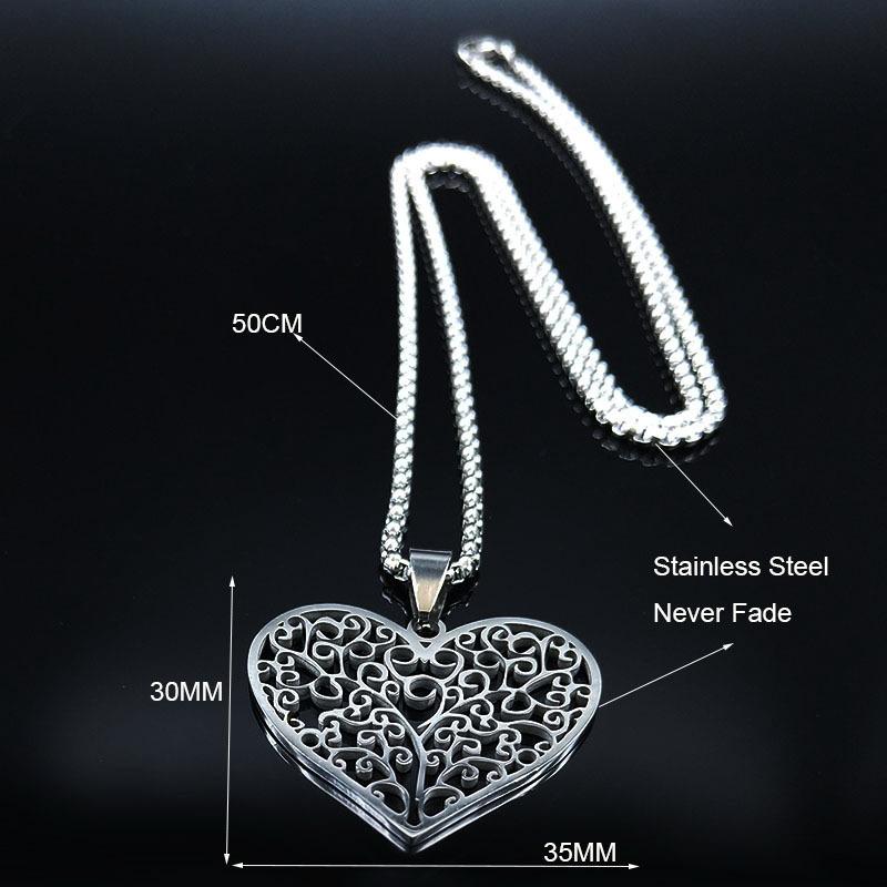 Vintage Style Titanium Steel Tree of Life Heart Pendant Necklace Unisex Fashion Jewelry