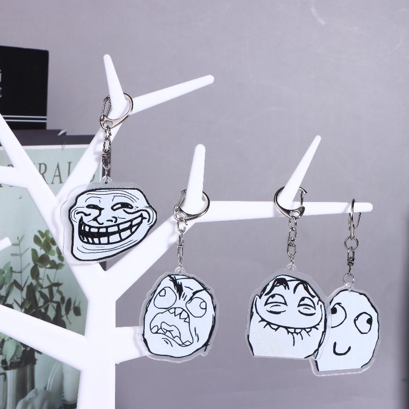 4 шт. Забавный акриловый брелок Trollface для подвешивания на сумку, аксессуары, кольцо для ключей, подвеска, ювелирные изделия, подарки для друзей