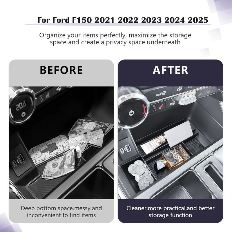 Middle Center Console Organizer Tray for Ford F150    2024 2025 & Lightning XLT -2025  Secret Pocket Lid Car Box