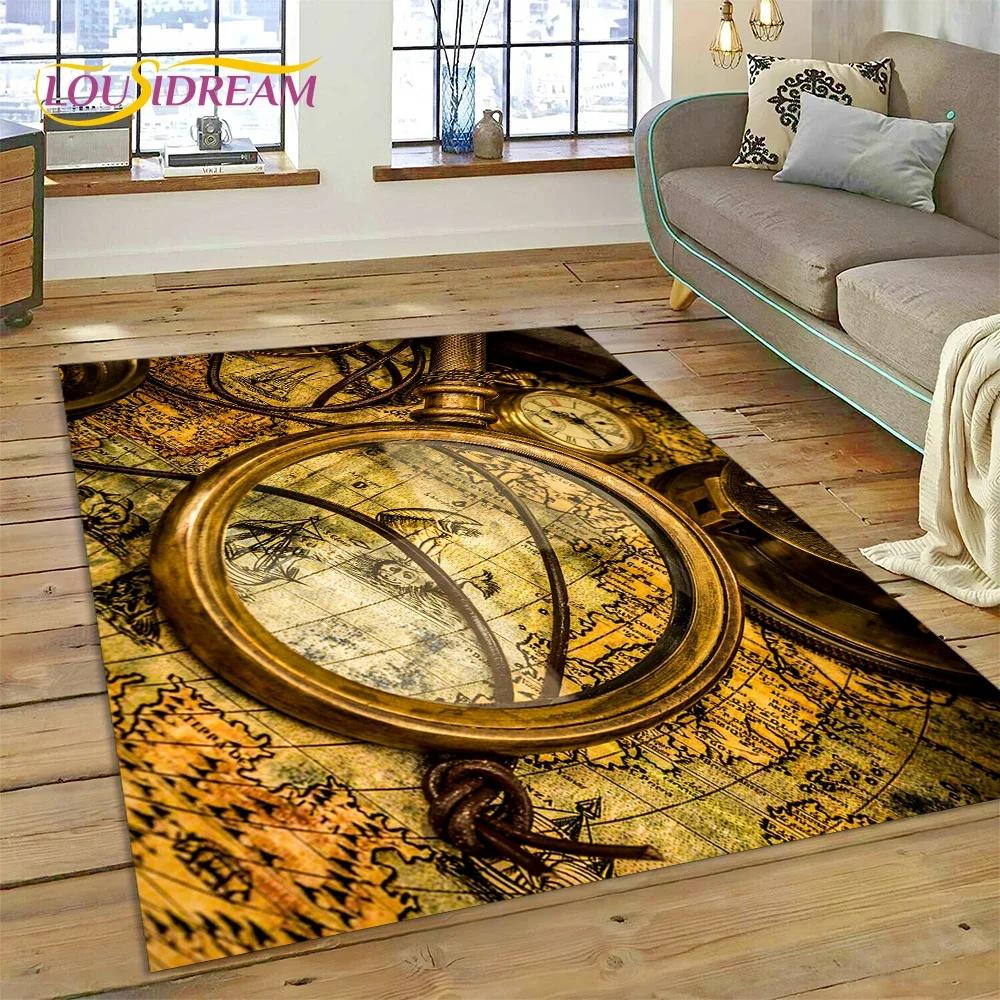 3D Древняя морская карта мира, компас, ковер, коврик для спальни, гостиной, дивана, украшение, детский игровой большой декоративный напольный коврик
