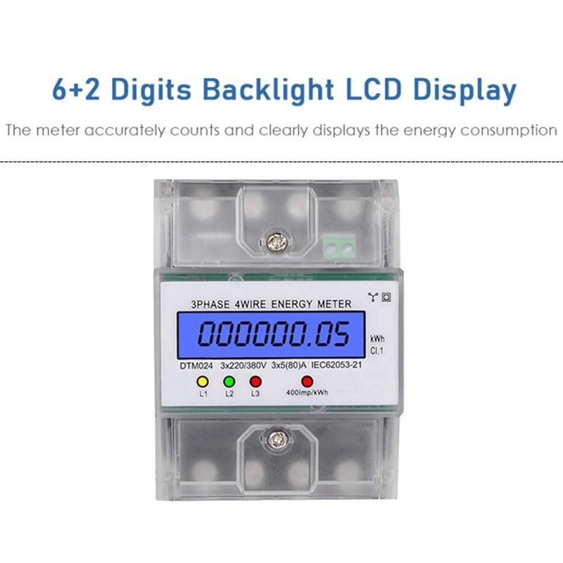 220/380В 5-80А Счетчик потребления энергии кВт*ч Установка на DIN-рейку Цифровой измеритель мощности 3 фазы 4 провода Счетчик энергии