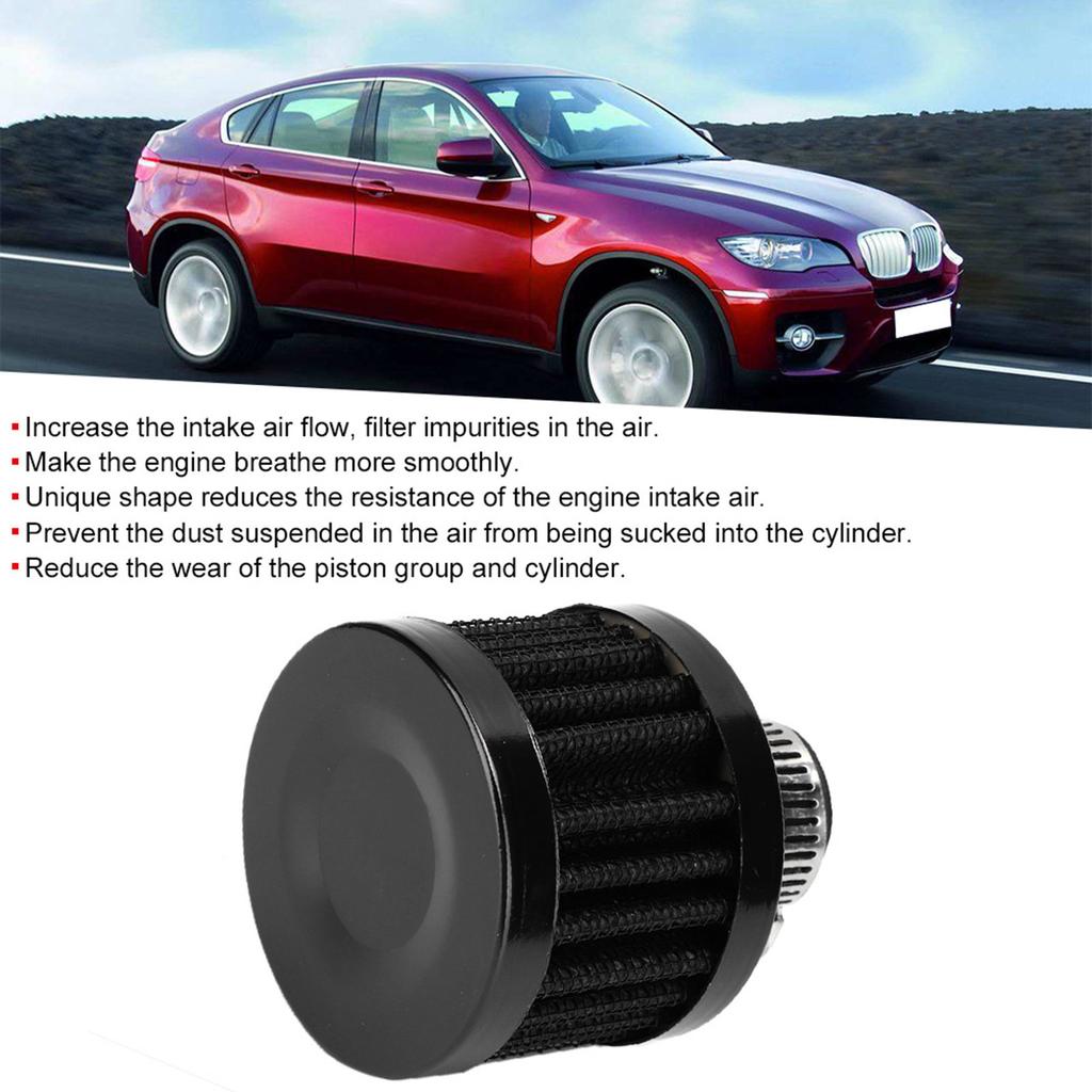 13mm0.5in Mini Air Intake Filter Vent Crankcase Breather Universal Car Accessory Noire