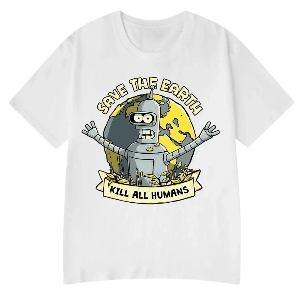 Save The Planet Kill All Humans Funny Robot T Shirts Men Women Clothing Retro Short Sleeve Tshirts Oversized Tee Summer Shirt
