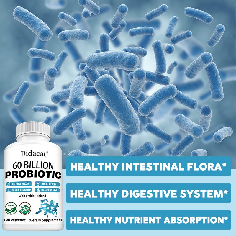 60 Billion Probiotic with Prebiotic Blend, USDA Organic 120 Capsules Digestive Health Supplement