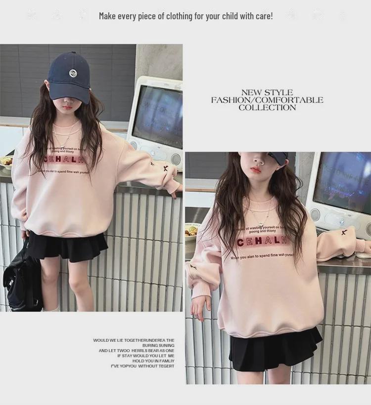 Свитер Heart Plus Velvet для девочек — милый пуловер с длинными рукавами для детей, осенне-зимний корейский стиль, однотонный универсальный дизайн.