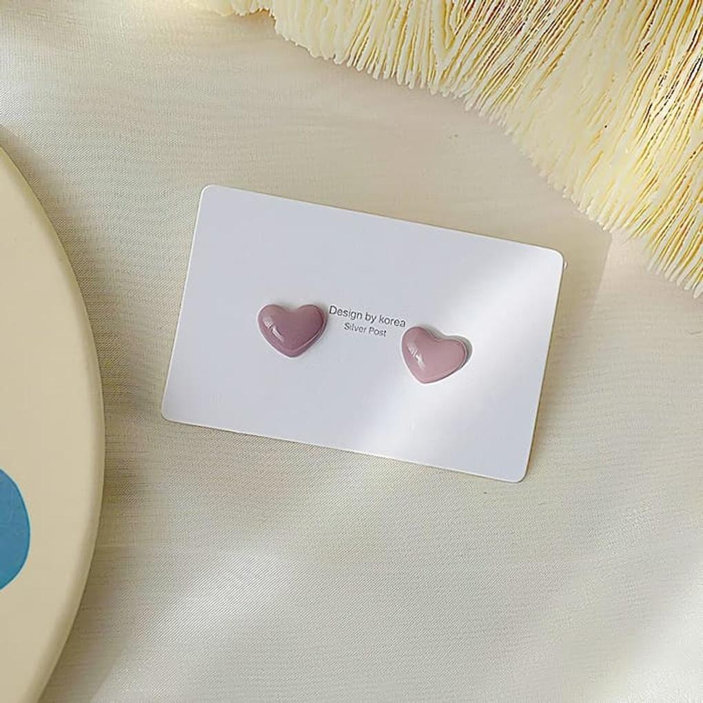 Silver Needle Earrings, Chain, Daily Glossy Mini Heart Color