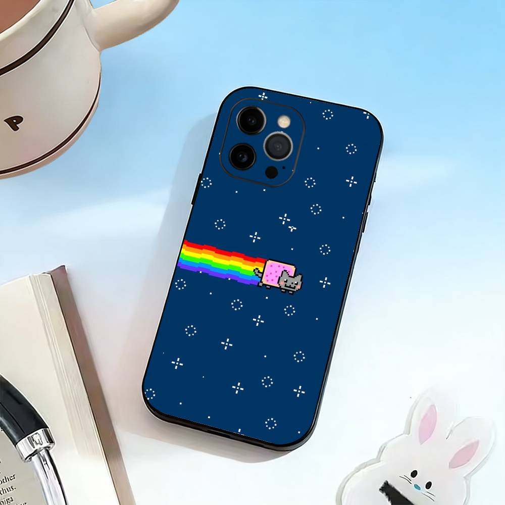 Cute N- Nyan C- Cat Phone Case Silicone Soft For IPhone 17 16 15 14 13 12 11 X XR Plus Pro Max Plus