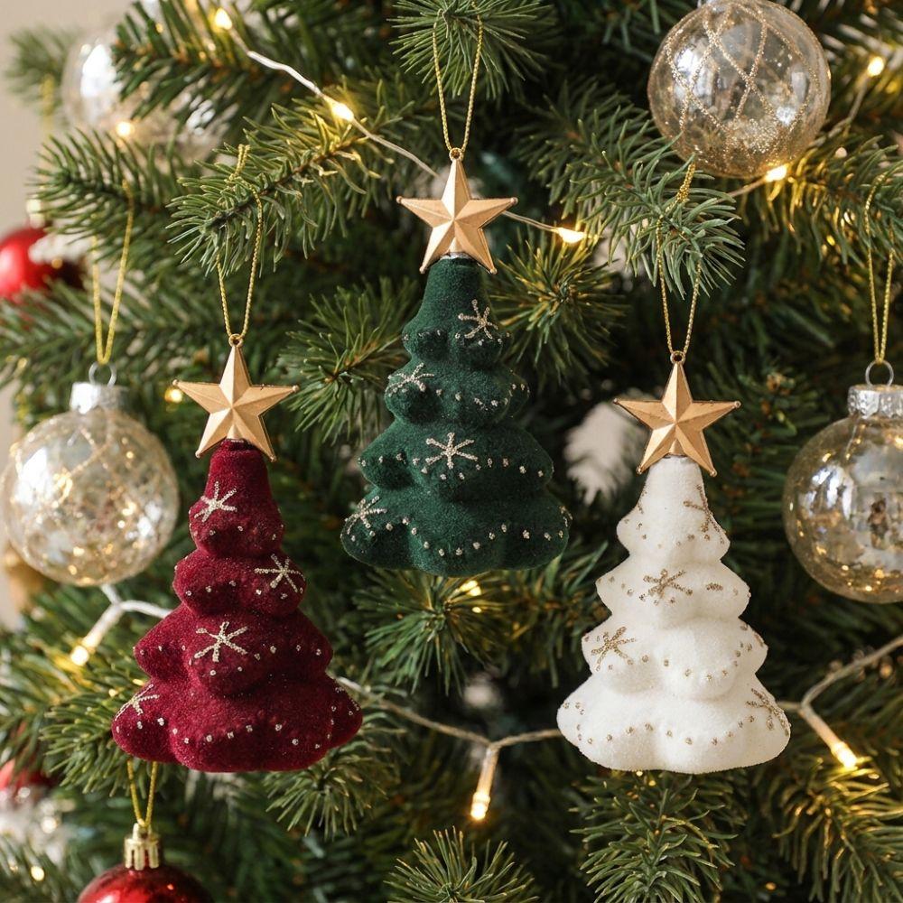 Velvety Star Top Christmas Pendant Gold Cord Holiday Tree Hanging Ornament Seasonal Use