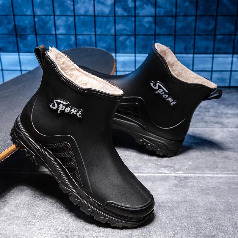 Зимняя распродажа 2023 г.: Мужские непромокаемые резиновые дождевые ботинки с коротким голенищем - Модная плоская модель на все сезоны